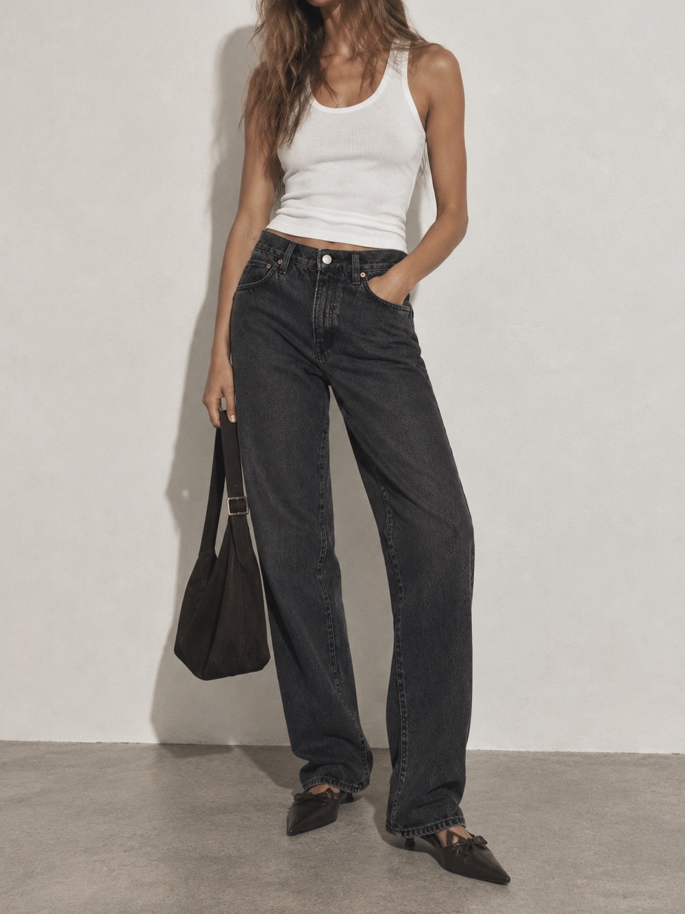 NWT Zara washed black high rise relaxed straight leg jeans